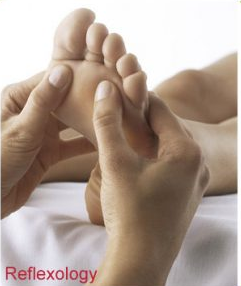 Reflexology — thumbs pressing points on the sole of a foot
